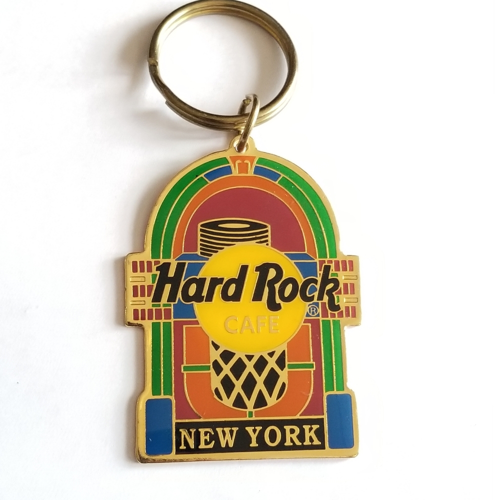 Vintage Hard Rock Cafe Keychain New York NY enamel gold tone
